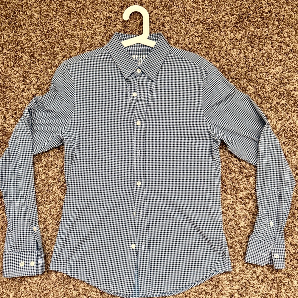 RHONE Commuter Shirt Slim - Blue Checkered - Size Small - Button Down Shirt